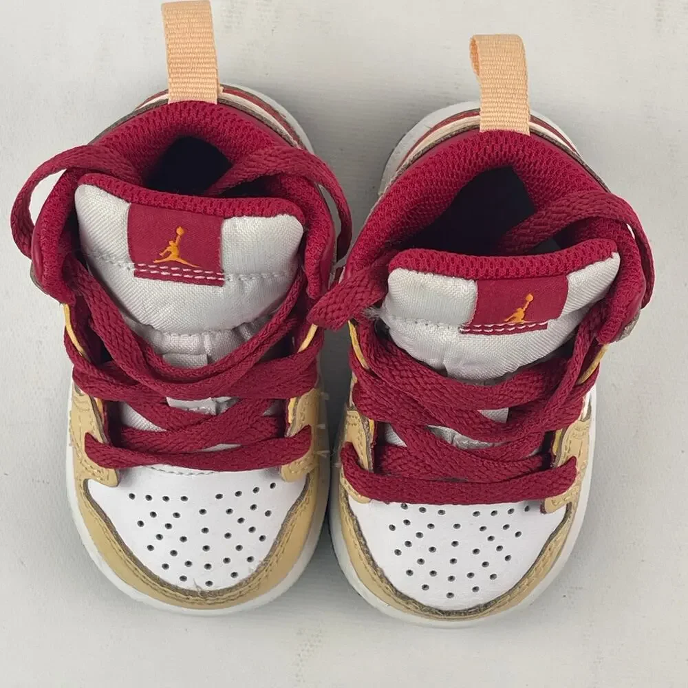 Nike Air Jordan 1 Mid Toddler Red Tan White Shoes US Size 3C